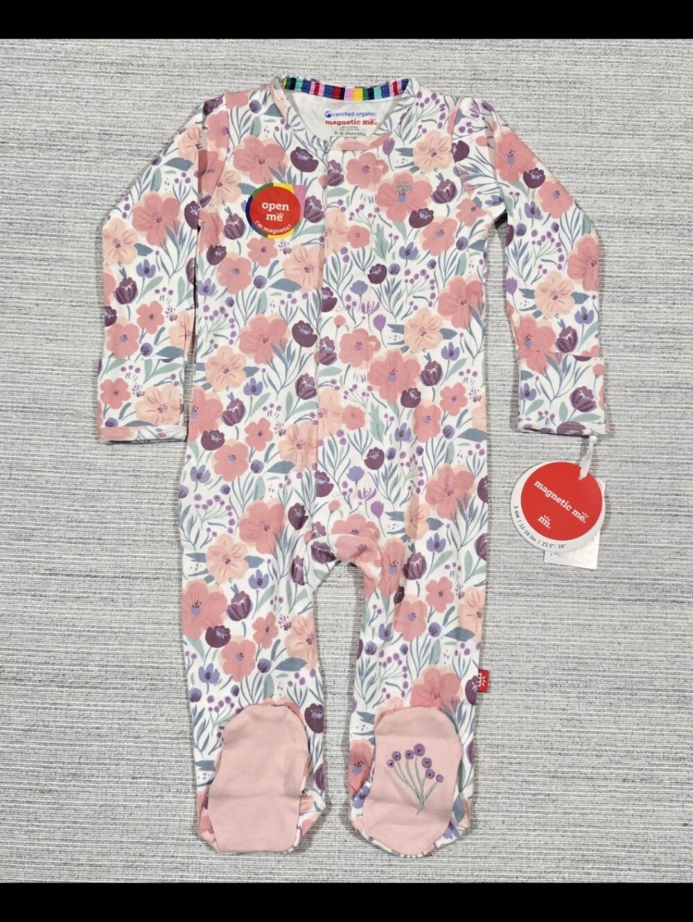 Magnetic Me Organic Cotton One-Piece Footie Baby Sz 3-6M Floral NWT